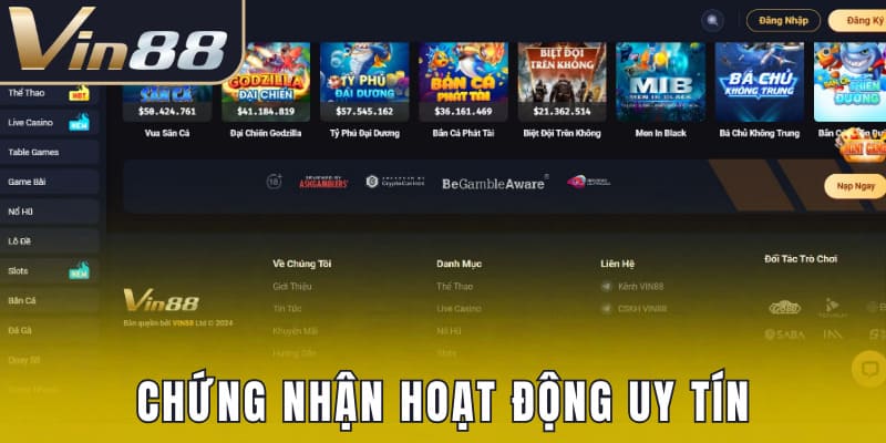 Chứng nhận hoạt động uy tín của nhà cái